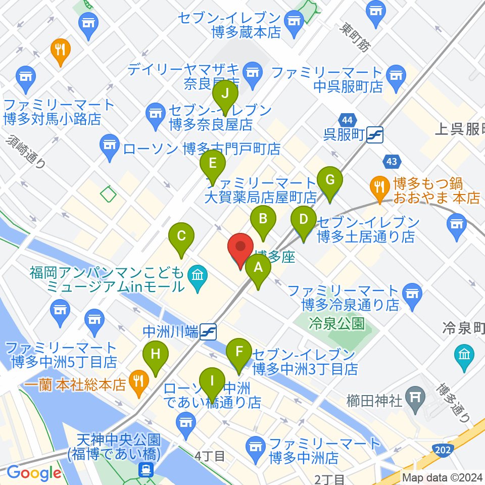 博多座周辺のコンビニエンスストア一覧地図