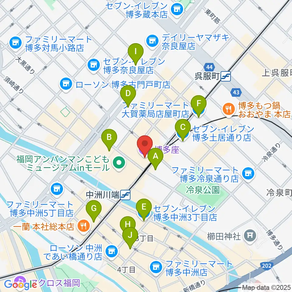 博多座周辺のコンビニエンスストア一覧地図
