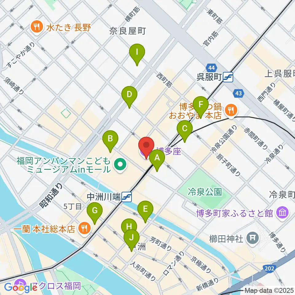 博多座周辺のコンビニエンスストア一覧地図