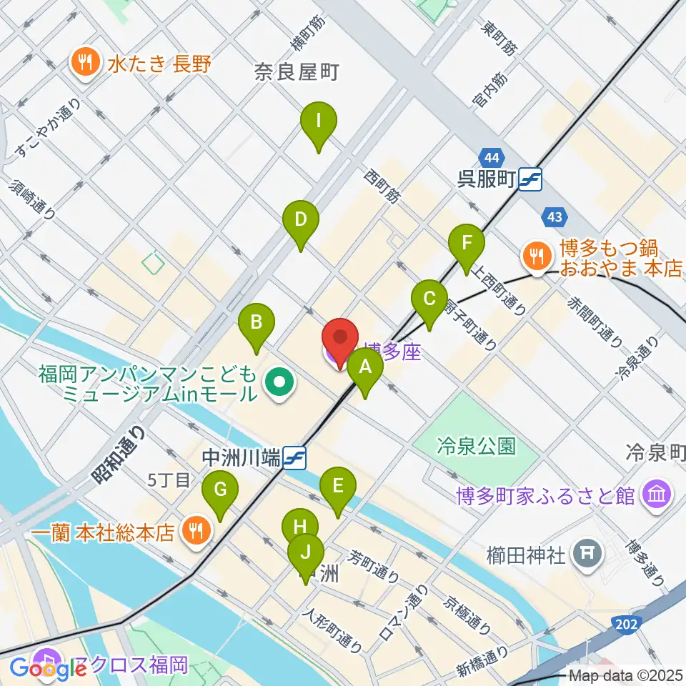 博多座周辺のコンビニエンスストア一覧地図