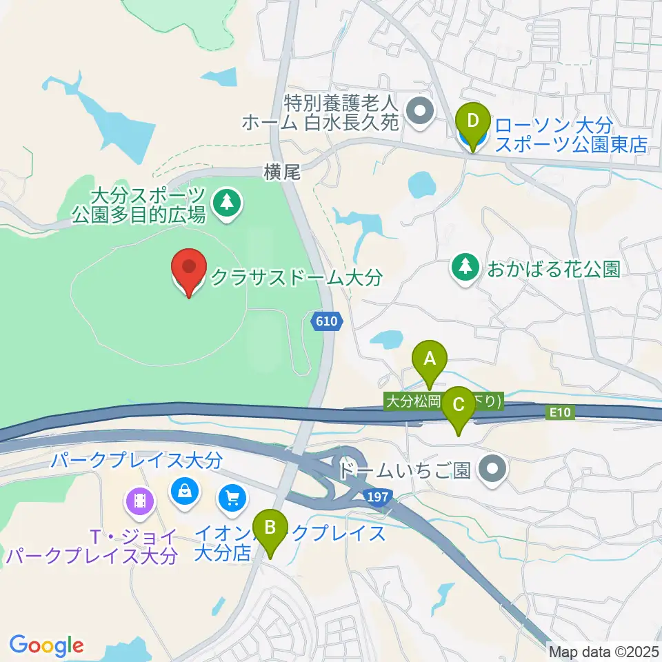 クラサスドーム大分周辺のコンビニエンスストア一覧地図