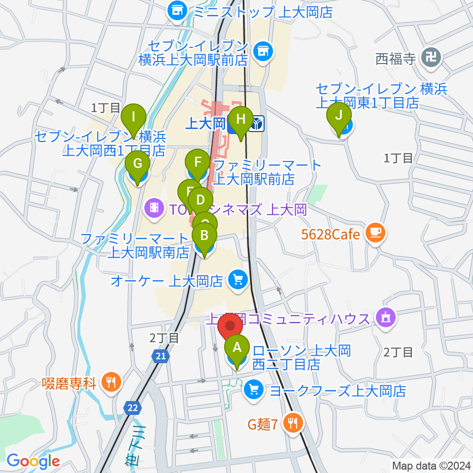 上大岡ギタースクール周辺のコンビニエンスストア一覧地図