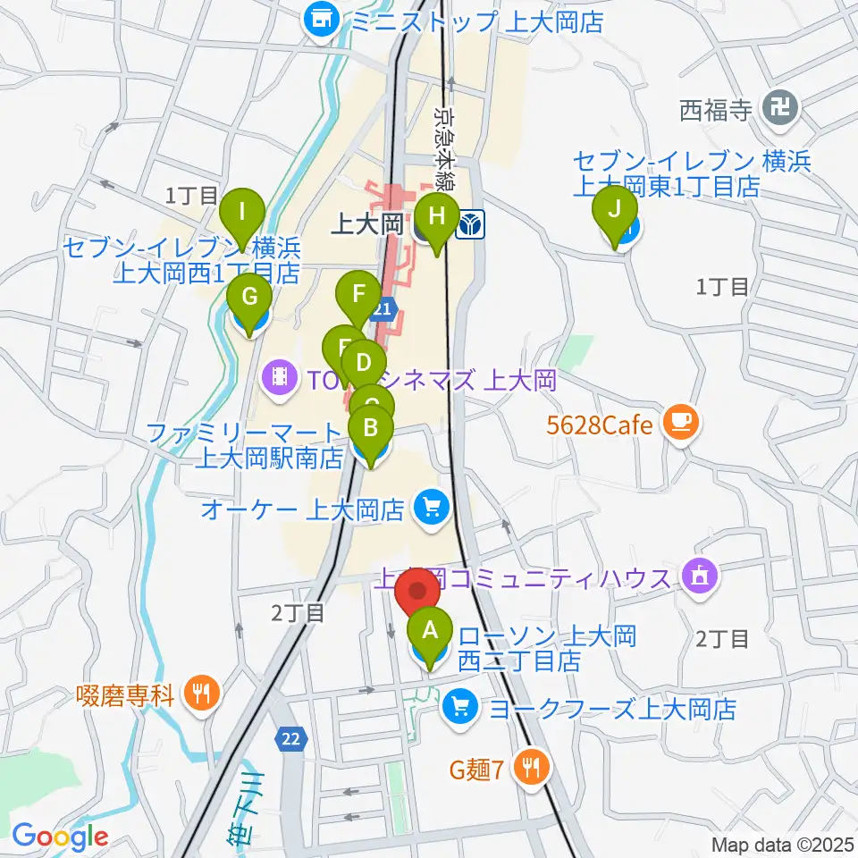 上大岡ギタースクール周辺のコンビニエンスストア一覧地図