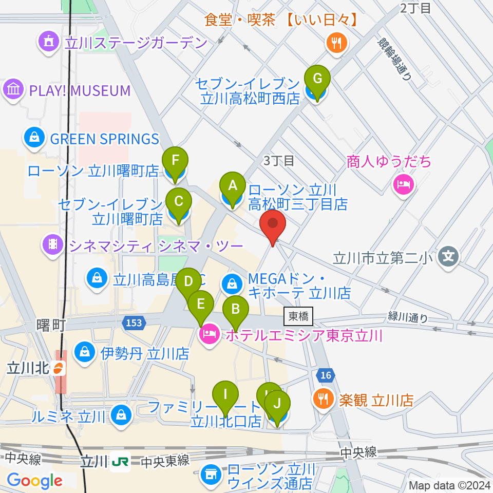 立川バー・ペンタトニック周辺のコンビニエンスストア一覧地図