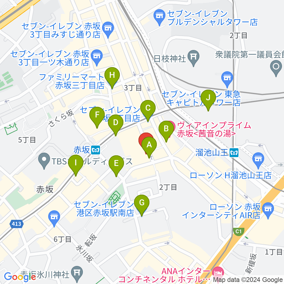 赤坂カーペディアム周辺のコンビニエンスストア一覧地図