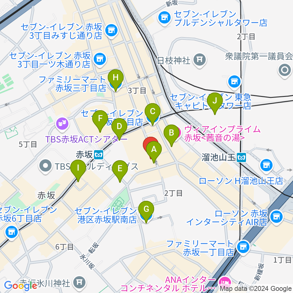 赤坂カーペディアム周辺のコンビニエンスストア一覧地図