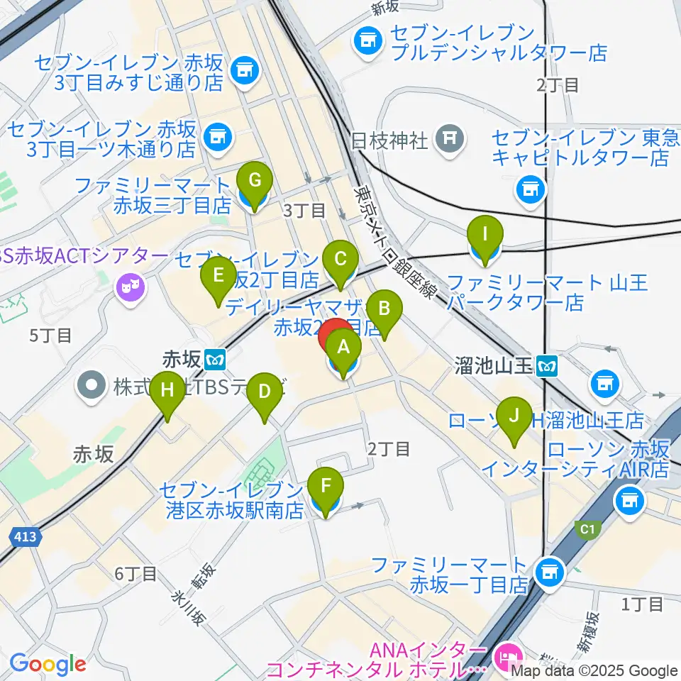 赤坂カーペディアム周辺のコンビニエンスストア一覧地図