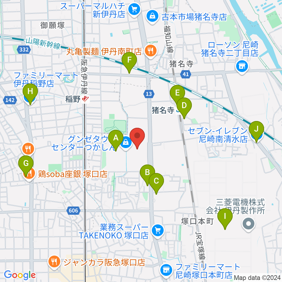 つかしんカルチャーセンター周辺のコンビニエンスストア一覧地図