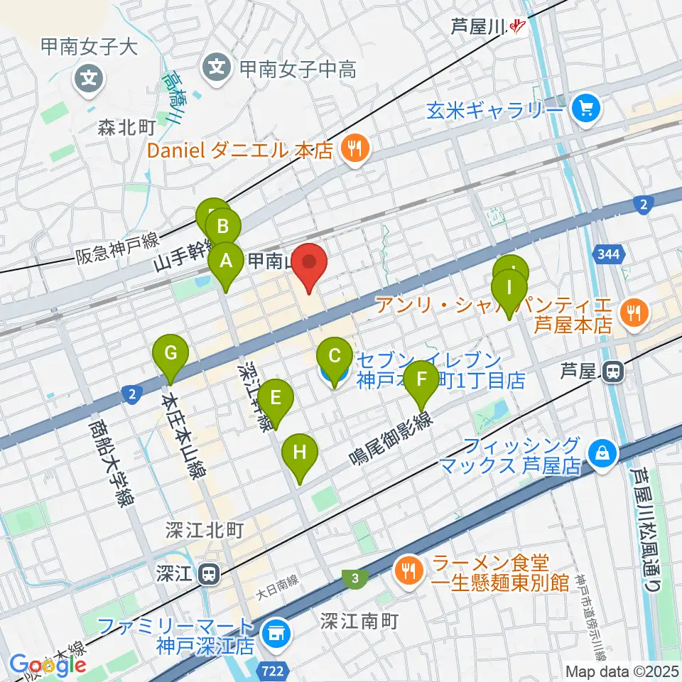 甲南山手カルチャーセンター周辺のコンビニエンスストア一覧地図