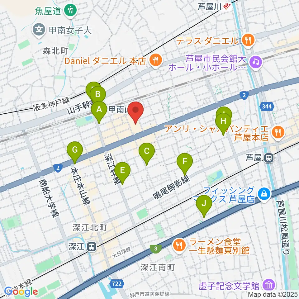 甲南山手カルチャーセンター周辺のコンビニエンスストア一覧地図