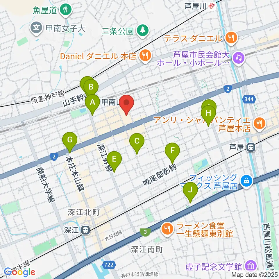 甲南山手カルチャーセンター周辺のコンビニエンスストア一覧地図