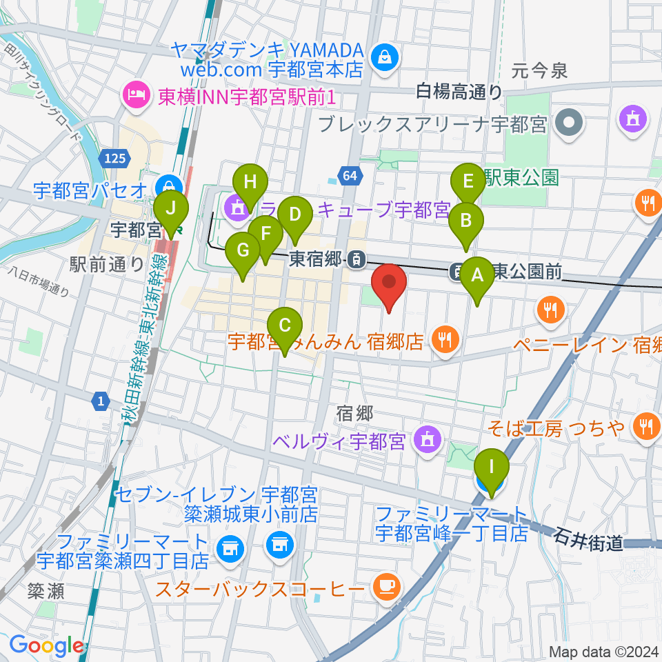 アコースティックスタジオ周辺のコンビニエンスストア一覧地図