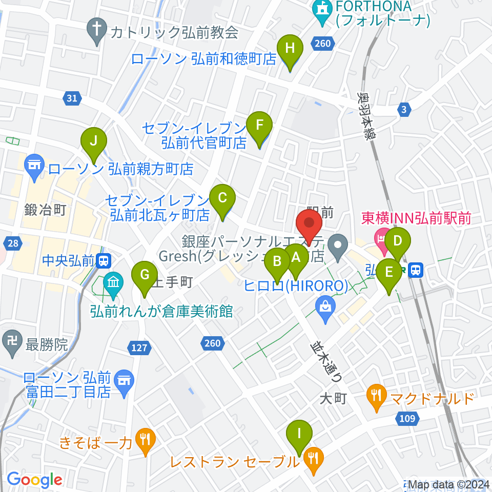 ヨークカルチャーセンター弘前周辺のコンビニエンスストア一覧地図