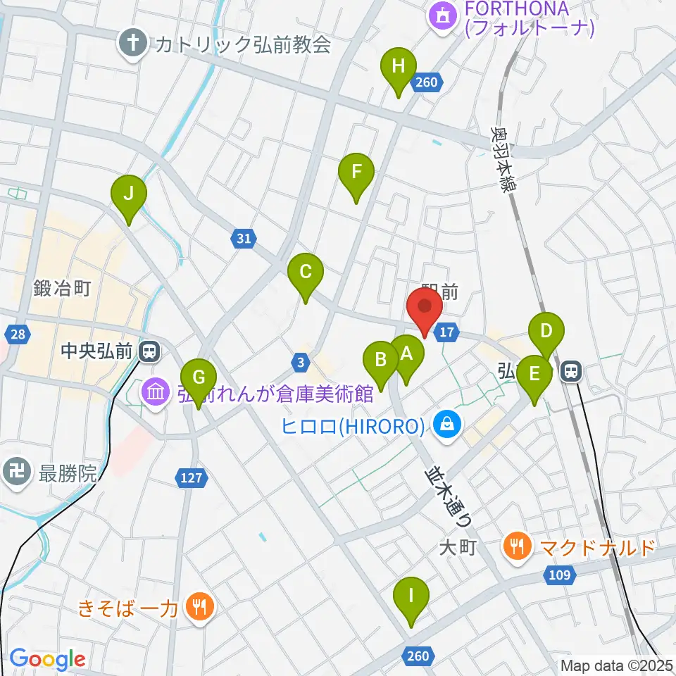 ヨークカルチャーセンター弘前周辺のコンビニエンスストア一覧地図