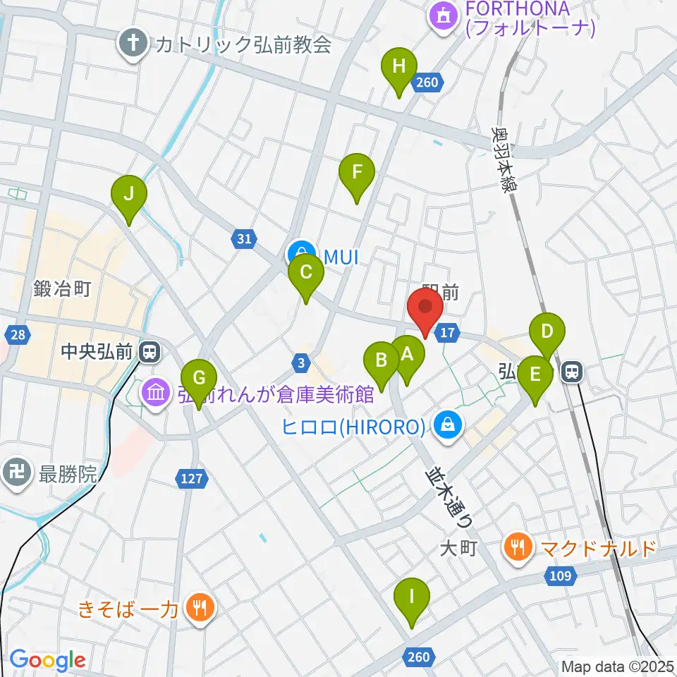 ヨークカルチャーセンター弘前周辺のコンビニエンスストア一覧地図