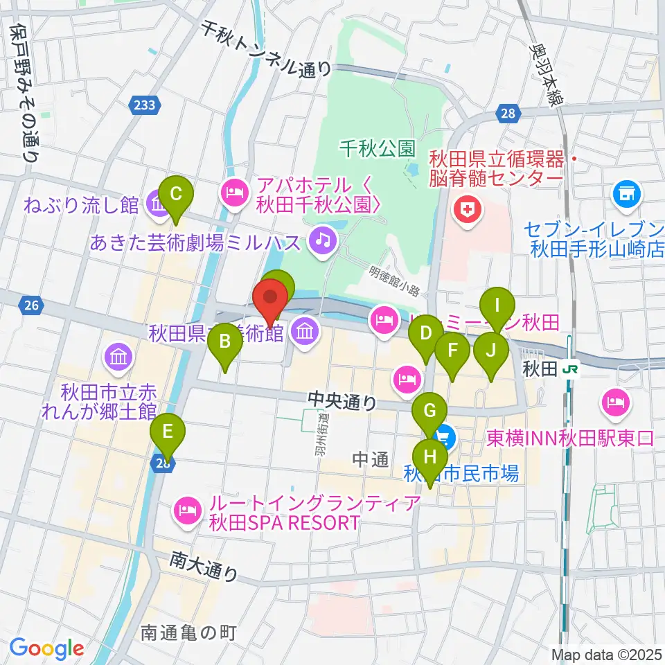秋田カルチャースクール周辺のコンビニエンスストア一覧地図