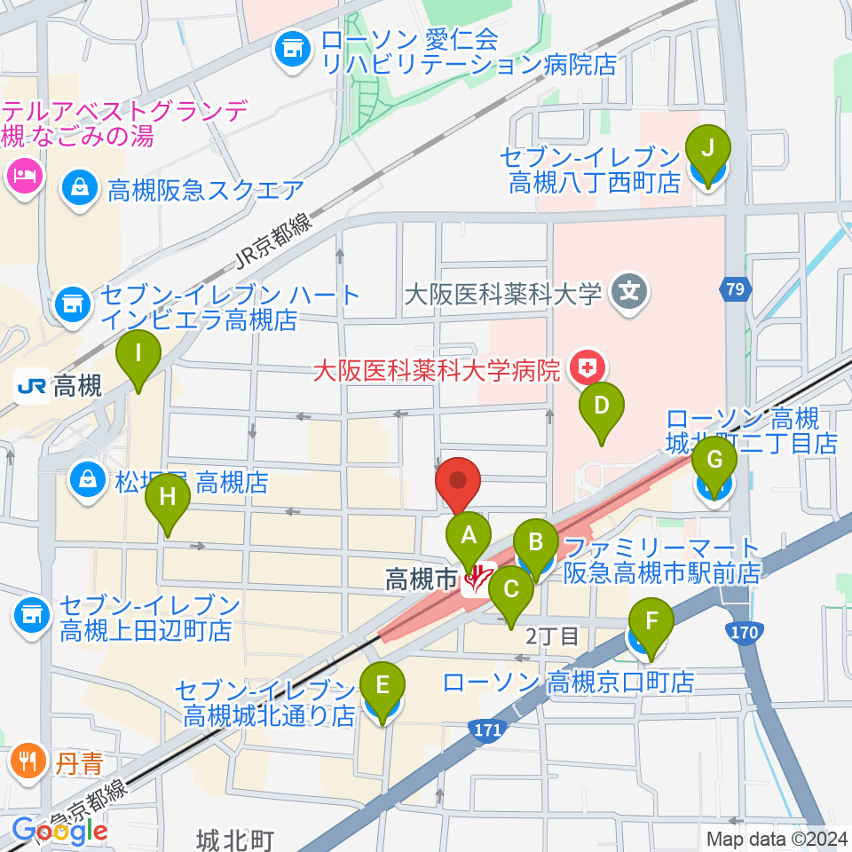 高槻ナッシュビルウエスト周辺のコンビニエンスストア一覧地図