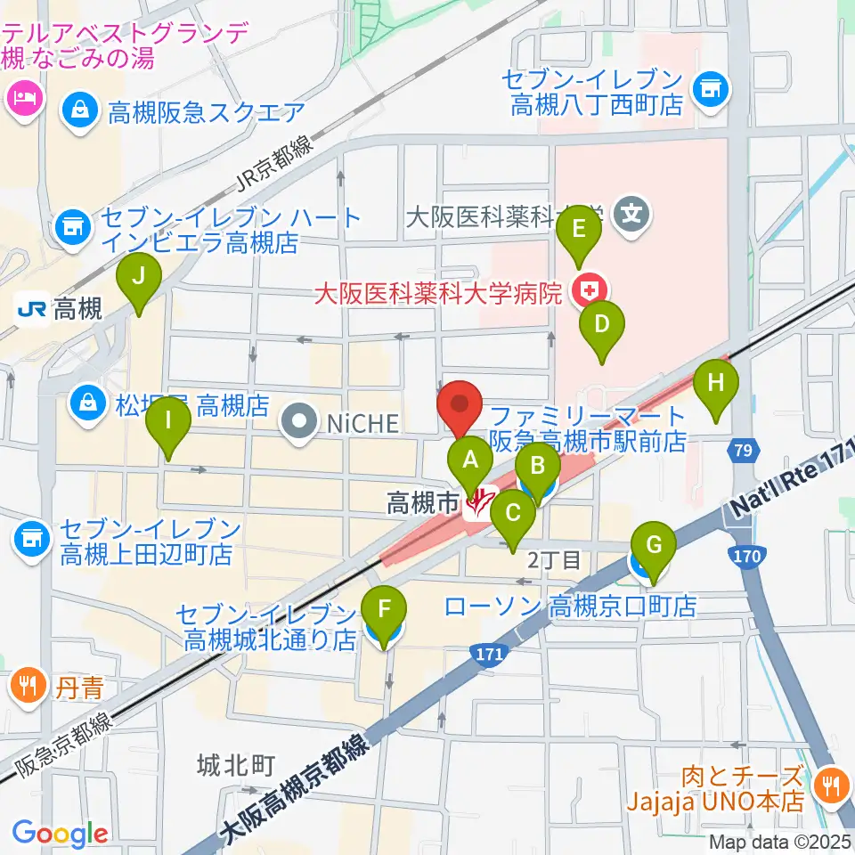 高槻ナッシュビルウエスト周辺のコンビニエンスストア一覧地図
