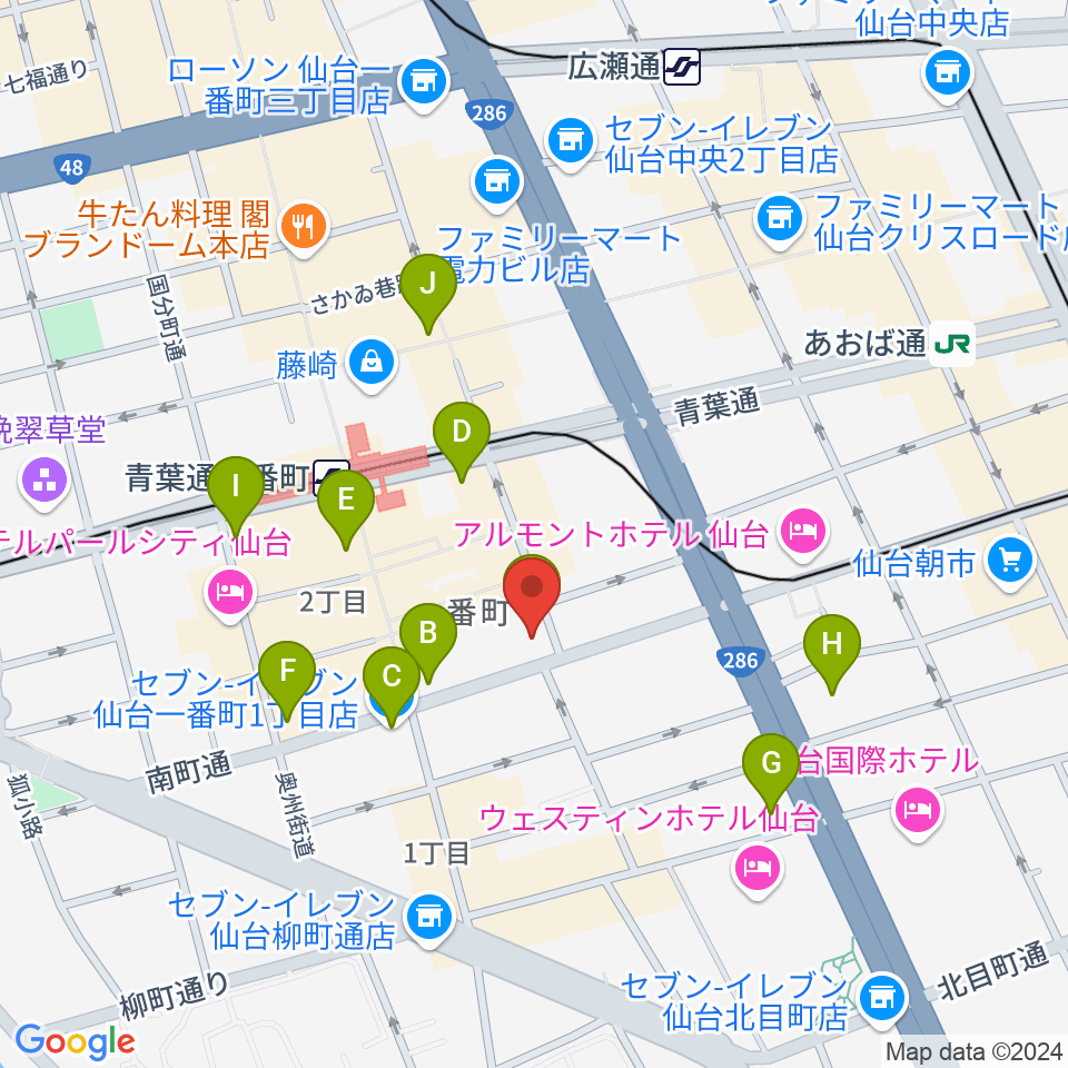 仙台青葉カルチャーセンター周辺のコンビニエンスストア一覧地図