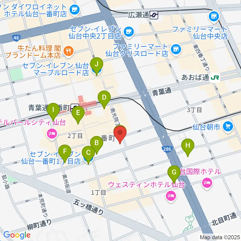 仙台青葉カルチャーセンター周辺のコンビニエンスストア一覧地図