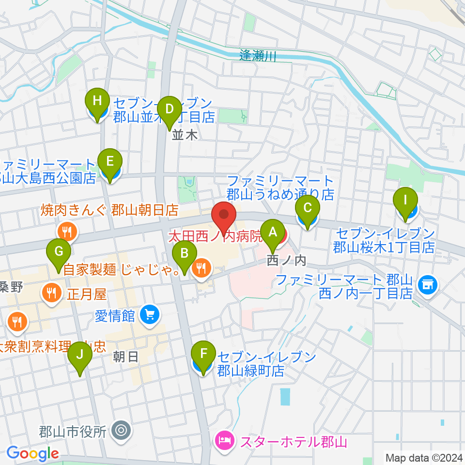 ヨークカルチャーセンター郡山周辺のコンビニエンスストア一覧地図