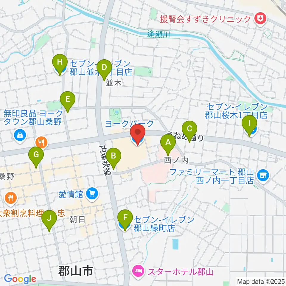 ヨークカルチャーセンター郡山周辺のコンビニエンスストア一覧地図