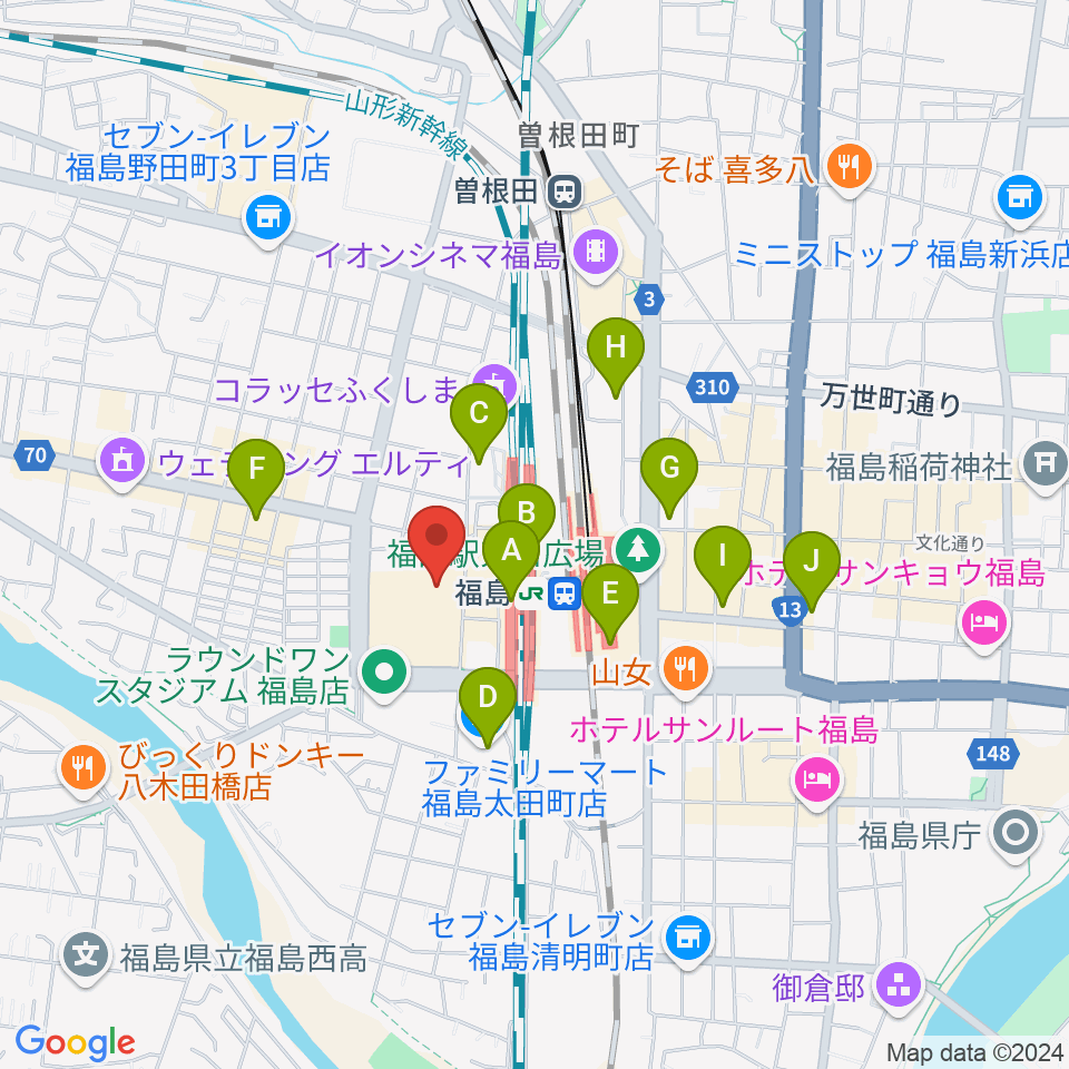 ヨークカルチャーセンター福島周辺のコンビニエンスストア一覧地図