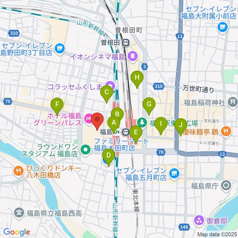 ヨークカルチャーセンター福島周辺のコンビニエンスストア一覧地図