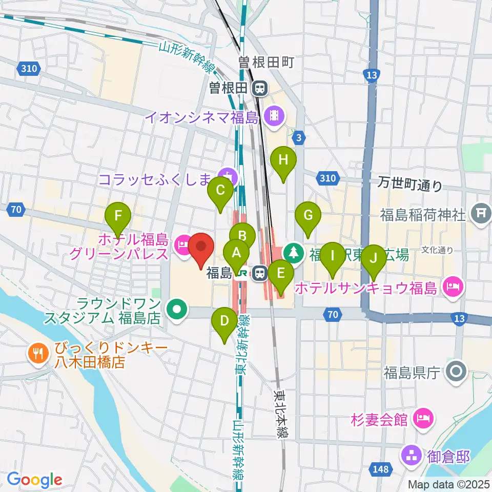 ヨークカルチャーセンター福島周辺のコンビニエンスストア一覧地図