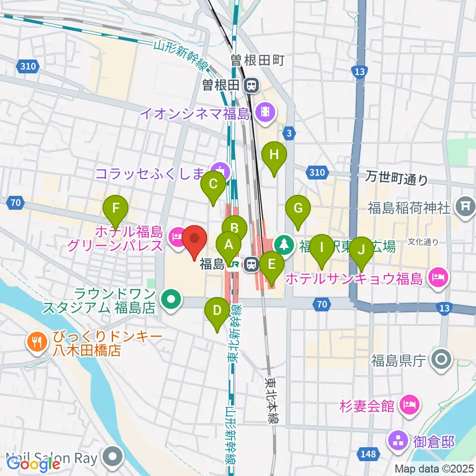 ヨークカルチャーセンター福島周辺のコンビニエンスストア一覧地図