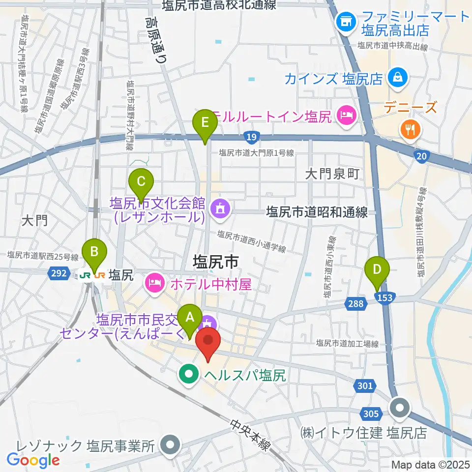 塩尻市民カルチャーセンター周辺のコンビニエンスストア一覧地図
