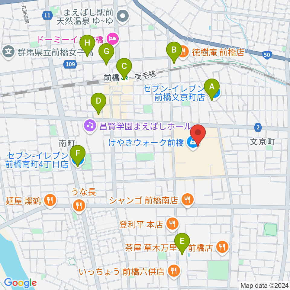 前橋カルチャーセンター周辺のコンビニエンスストア一覧地図