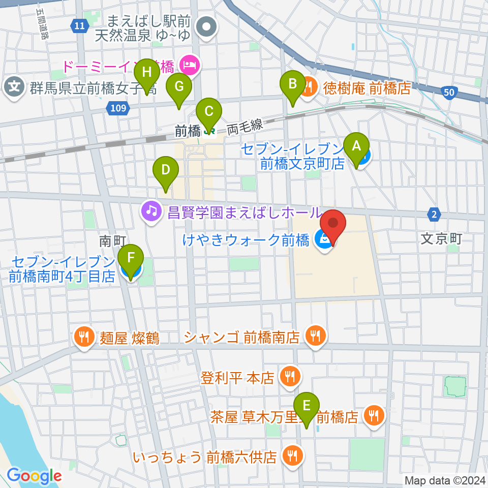 前橋カルチャーセンター周辺のコンビニエンスストア一覧地図