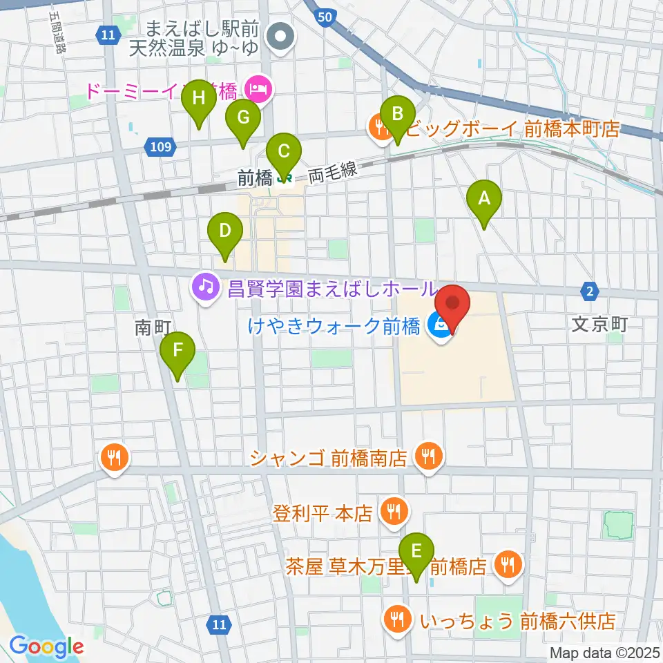 前橋カルチャーセンター周辺のコンビニエンスストア一覧地図