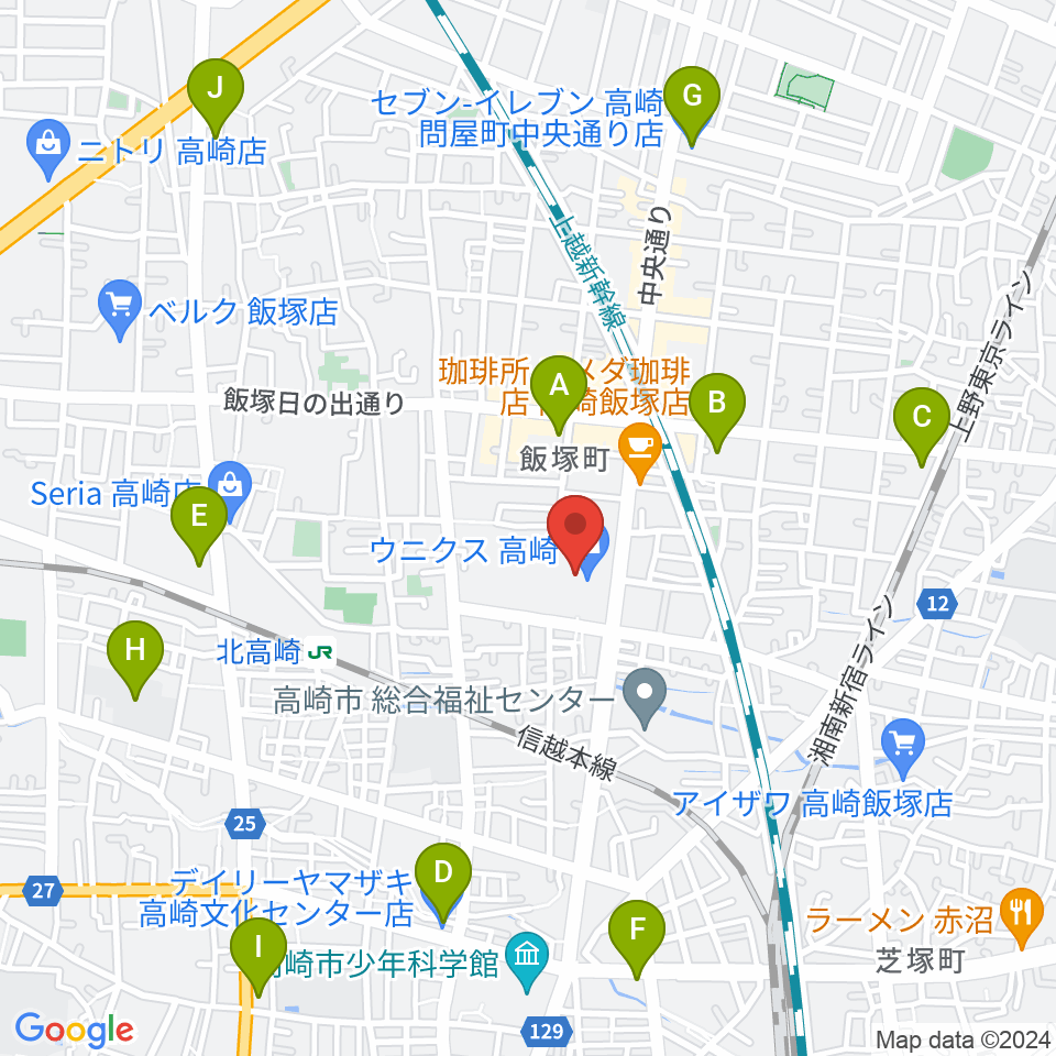 高崎カルチャーセンター周辺のコンビニエンスストア一覧地図