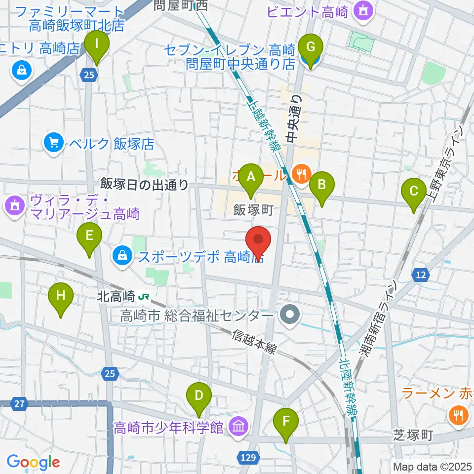 高崎カルチャーセンター周辺のコンビニエンスストア一覧地図