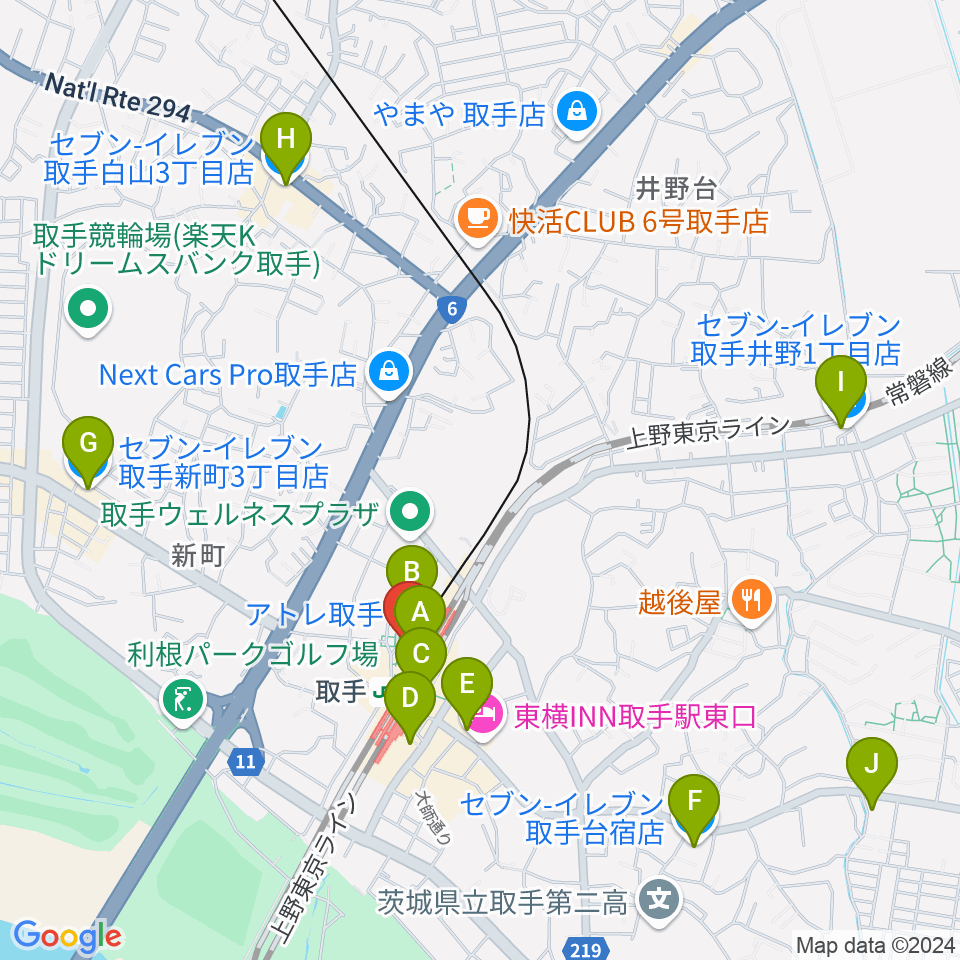 取手カルチャーセンター周辺のコンビニエンスストア一覧地図