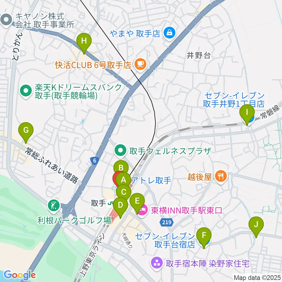 取手カルチャーセンター周辺のコンビニエンスストア一覧地図