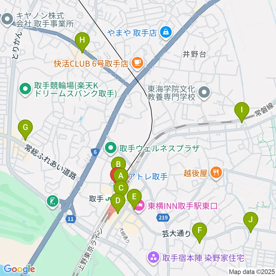 取手カルチャーセンター周辺のコンビニエンスストア一覧地図