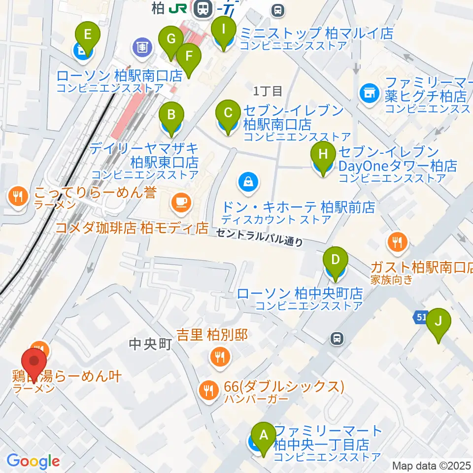 メアボイストレーニング柏周辺のコンビニエンスストア一覧地図