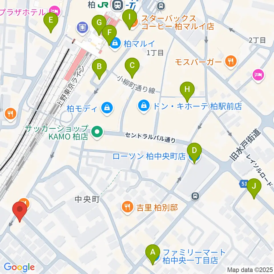 メアボイストレーニング柏周辺のコンビニエンスストア一覧地図