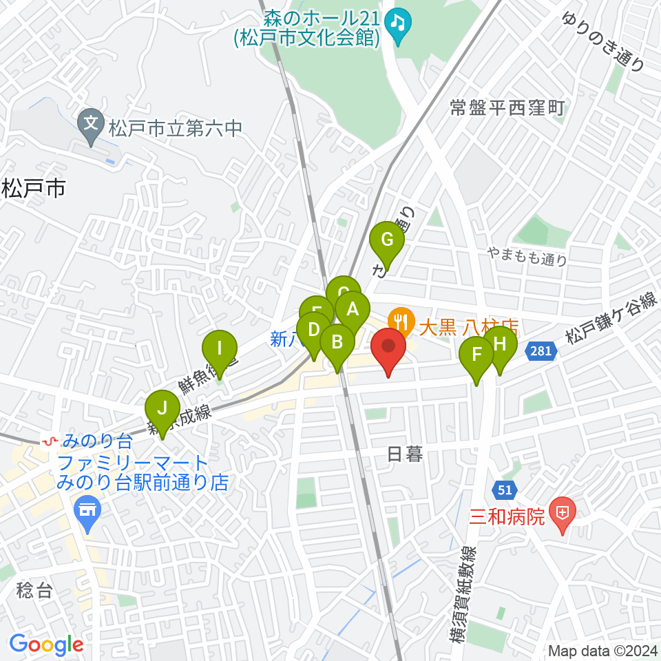 ヨークカルチャーセンター八柱周辺のコンビニエンスストア一覧地図