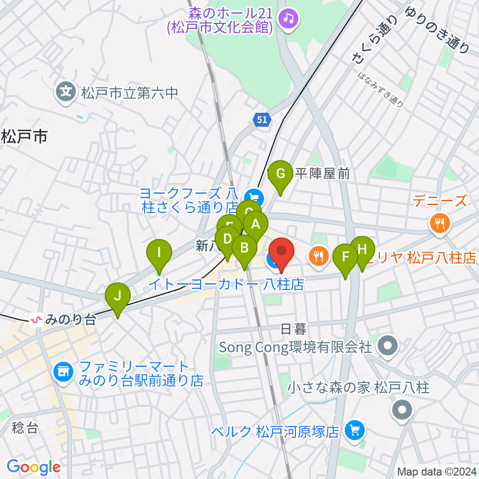 ヨークカルチャーセンター八柱周辺のコンビニエンスストア一覧地図