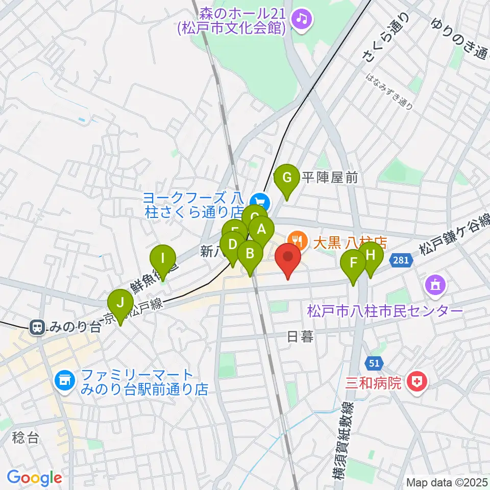 ヨークカルチャーセンター八柱周辺のコンビニエンスストア一覧地図