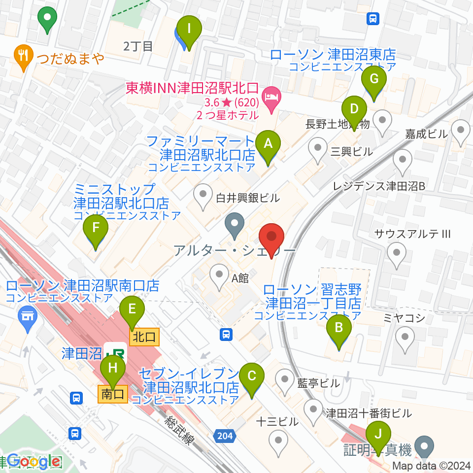 津田沼カルチャーセンター周辺のコンビニエンスストア一覧地図