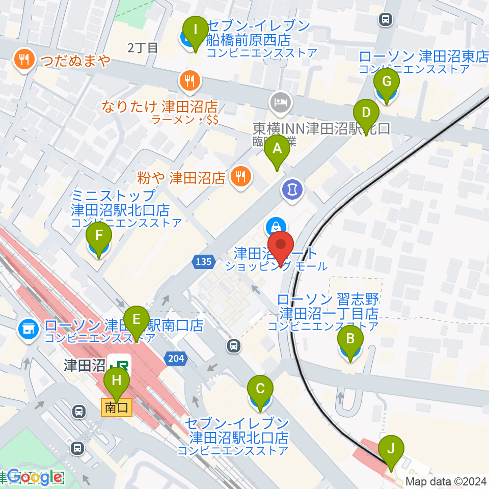 津田沼カルチャーセンター周辺のコンビニエンスストア一覧地図