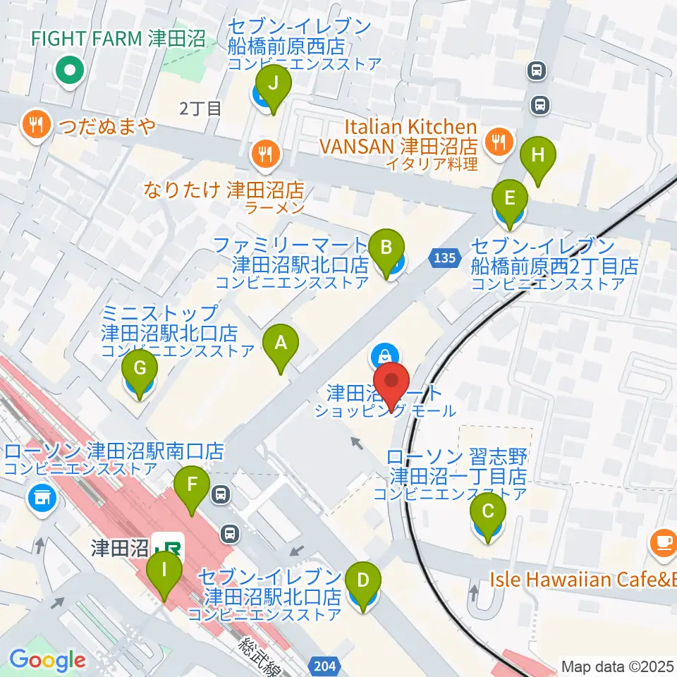 津田沼カルチャーセンター周辺のコンビニエンスストア一覧地図