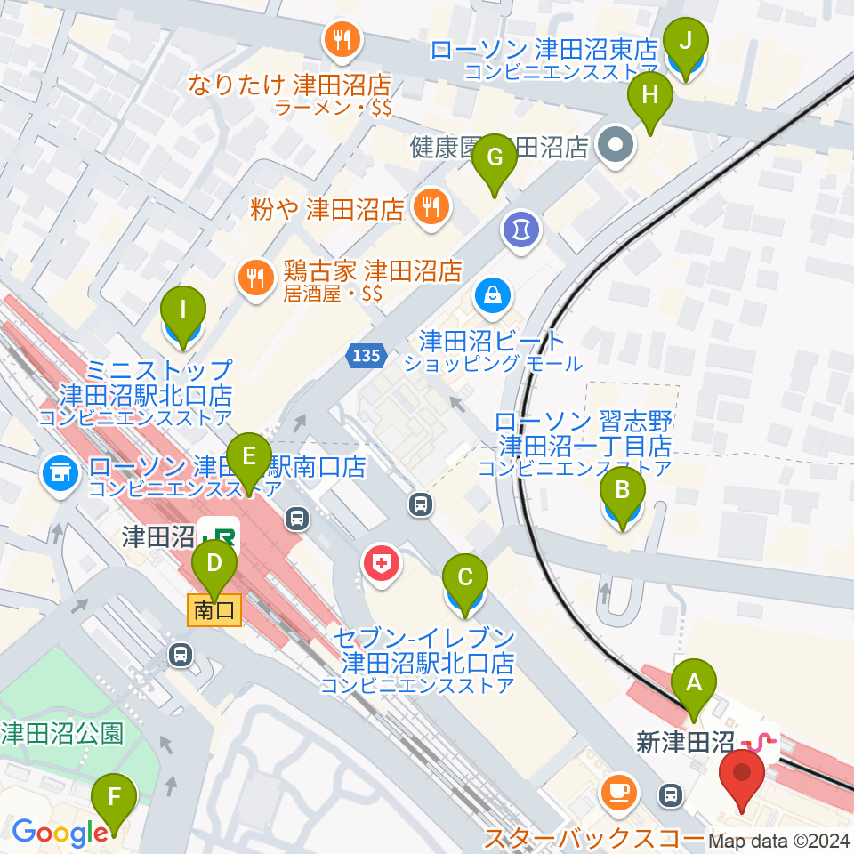 ヨークカルチャーセンター津田沼周辺のコンビニエンスストア一覧地図