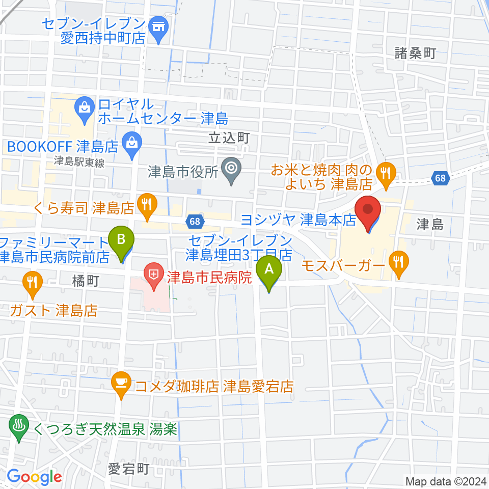 矢木楽器店 ヨシヅヤ津島センター周辺のコンビニエンスストア一覧地図