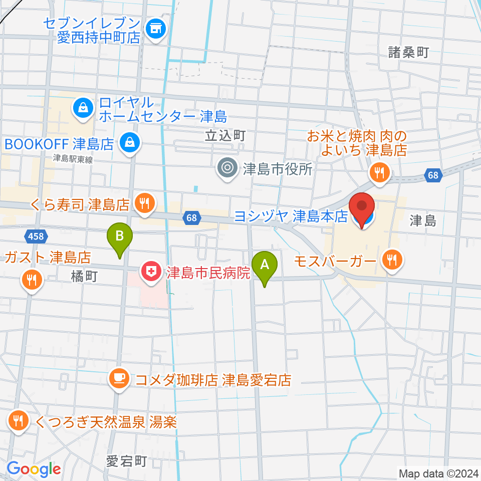 矢木楽器店 ヨシヅヤ津島センター周辺のコンビニエンスストア一覧地図